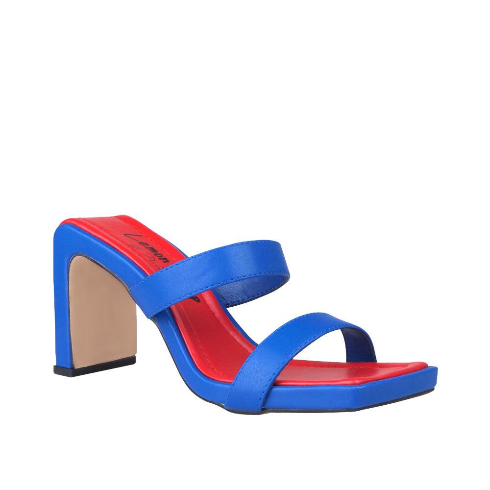 Blue women heels in slip-on design-corner view