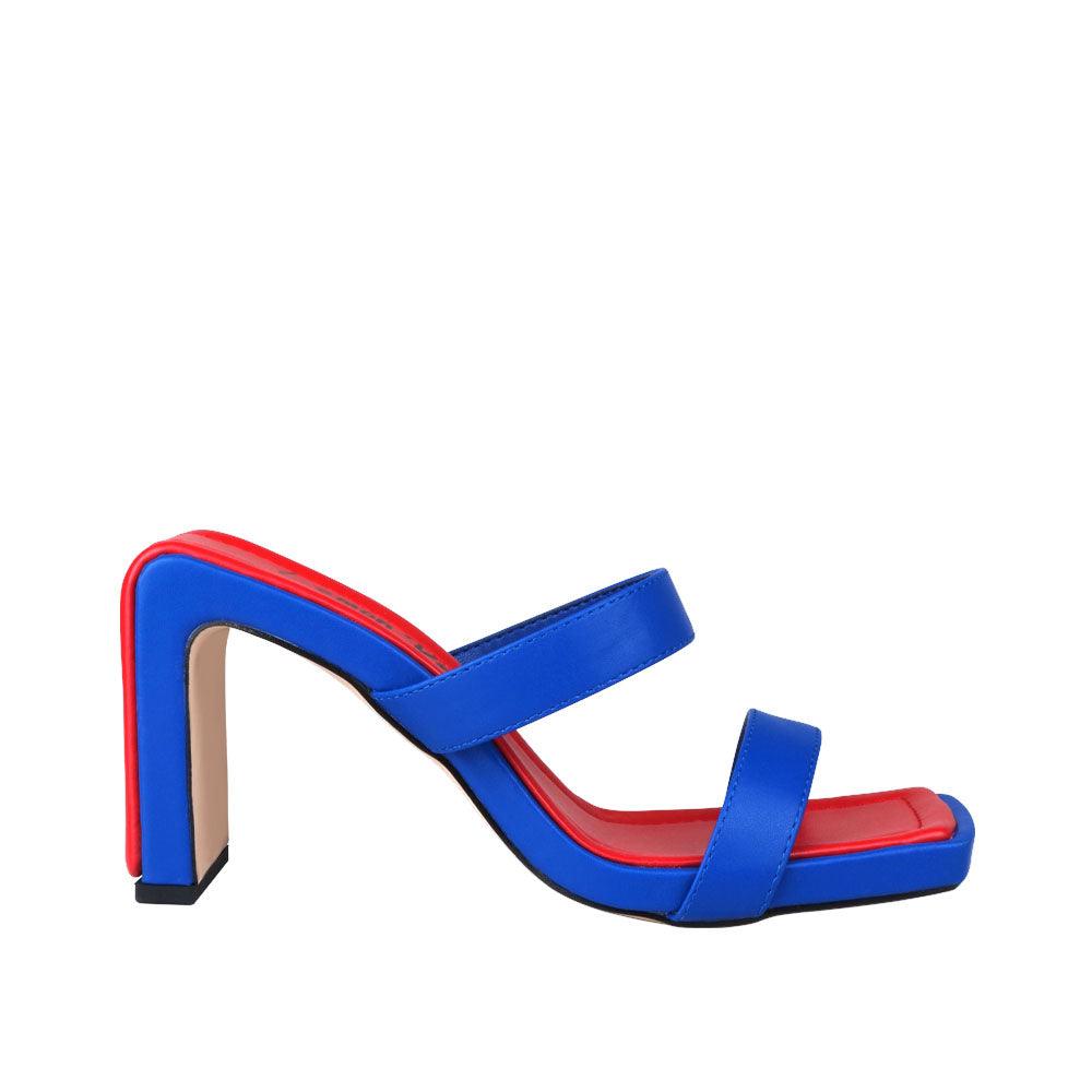 Blue women heels in slip-on design-side view