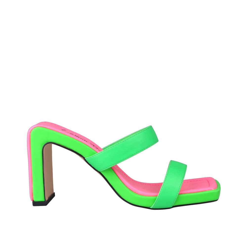 Green women heels in slip-on design-side view