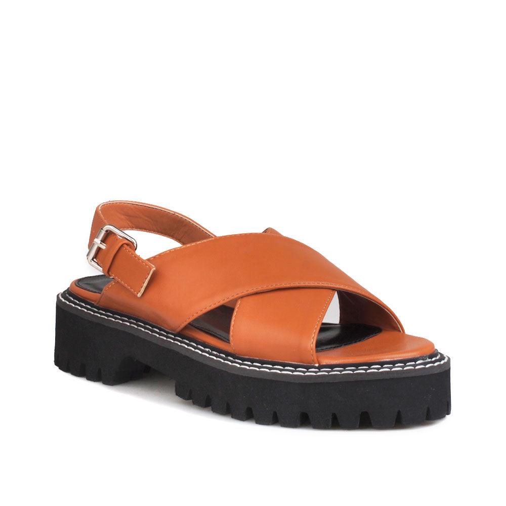 Brown women platforms with ankle buckle-corner view