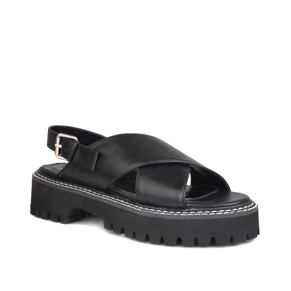 Black women platforms with ankle buckle-corner view