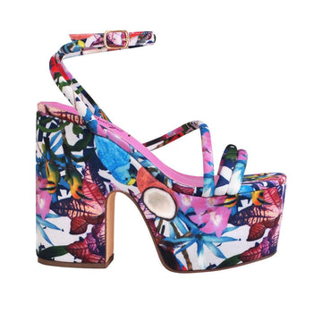 Floral women platform heels with ankle buckle closure-side view
