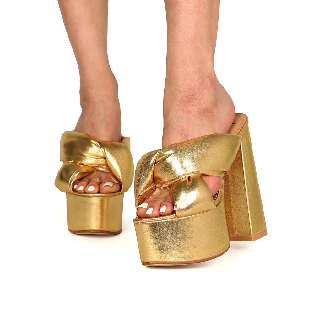 Golden colored fur women platforms