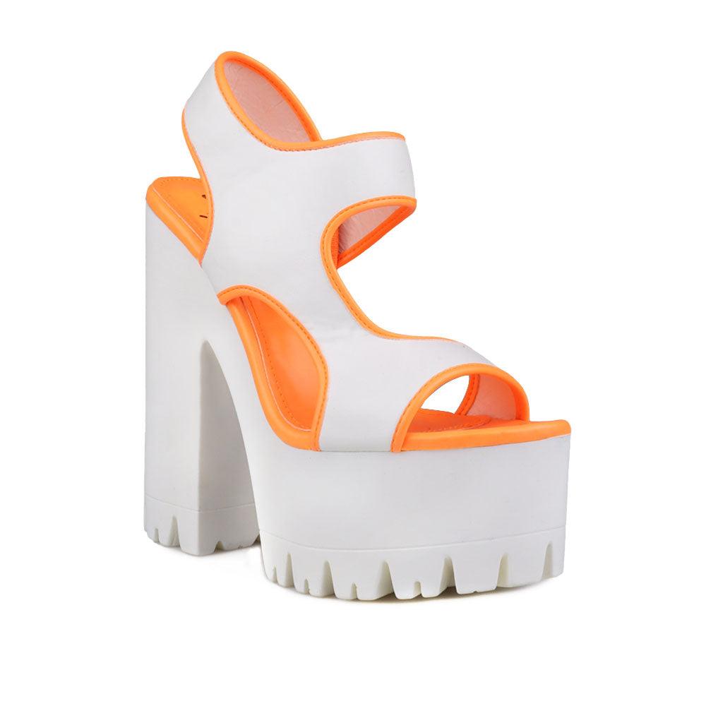 Orange and white women platform heels-corner view