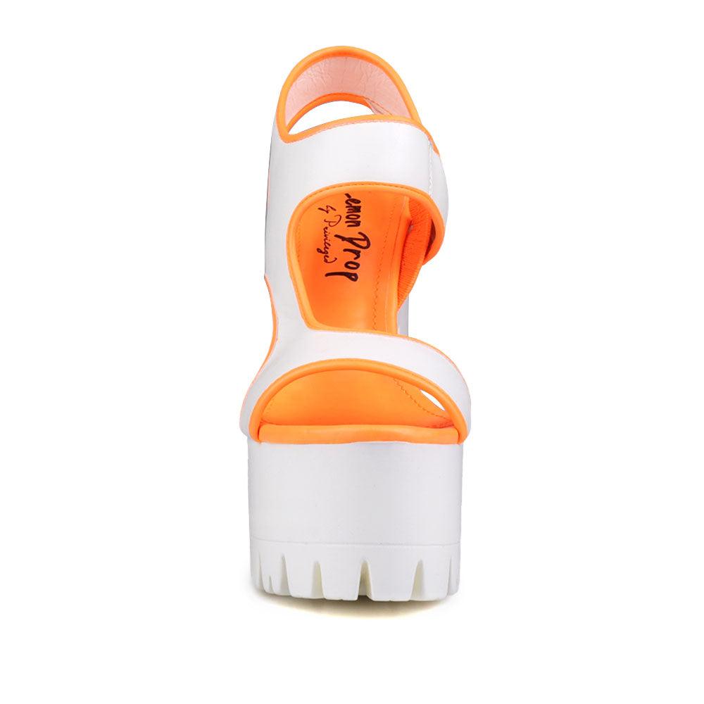 Orange and white women platform heels-front view