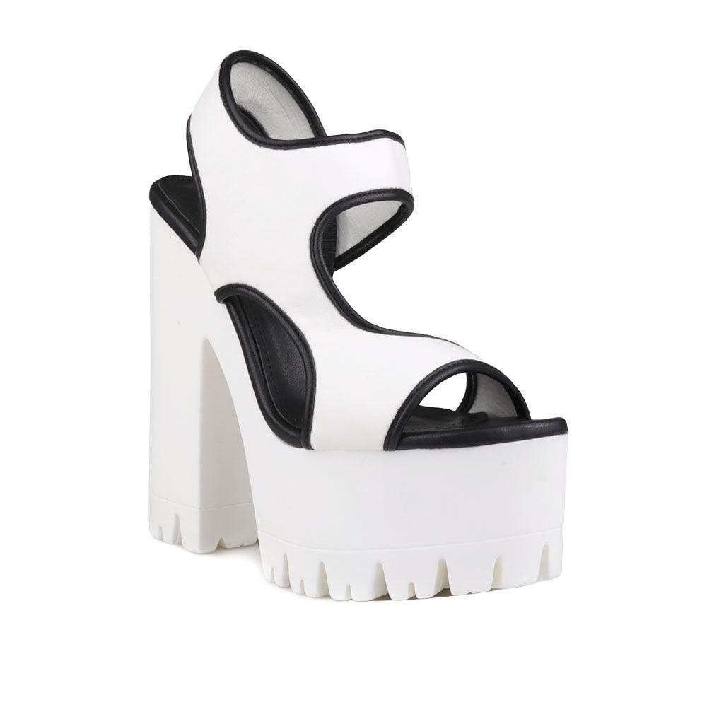 Black and white women platform heels-corner view