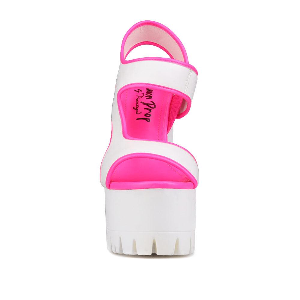 Pink and white women platform heels-side view-front view