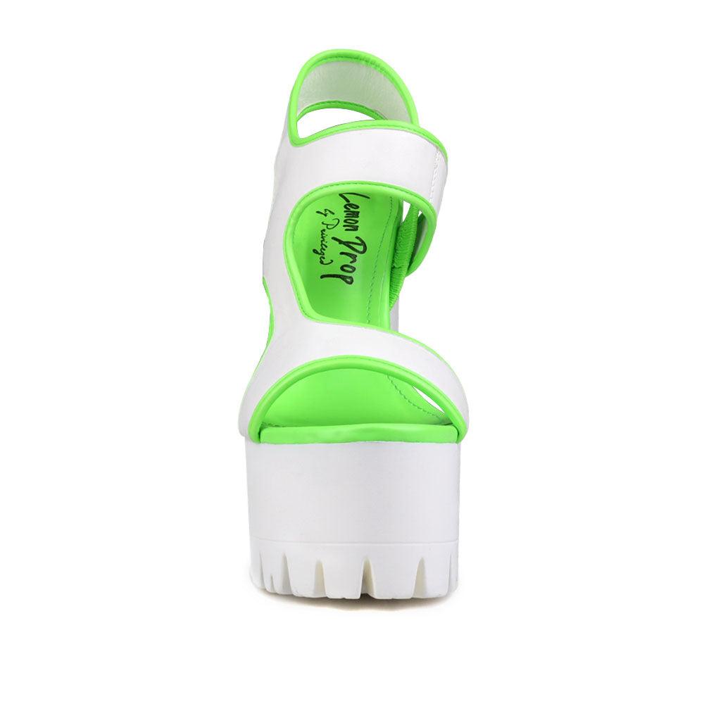 Green and white women platform heels-side way-front view