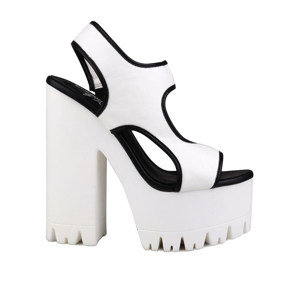 Black and white women platform heels-side view