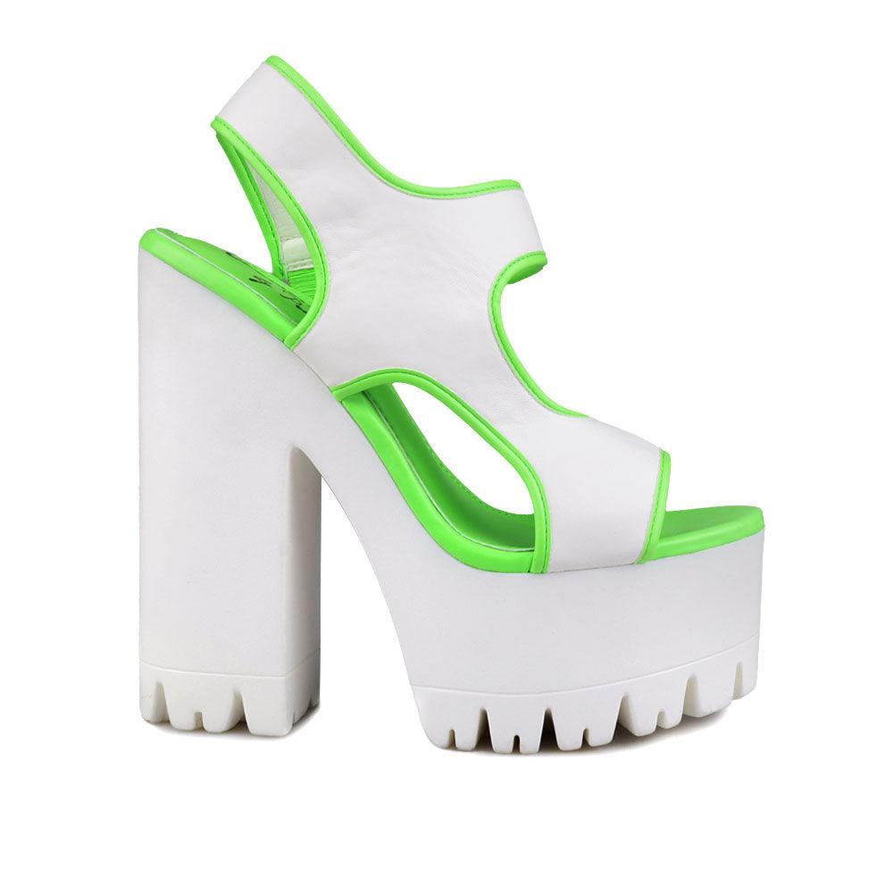 Green and white women platform heels-side way-side view