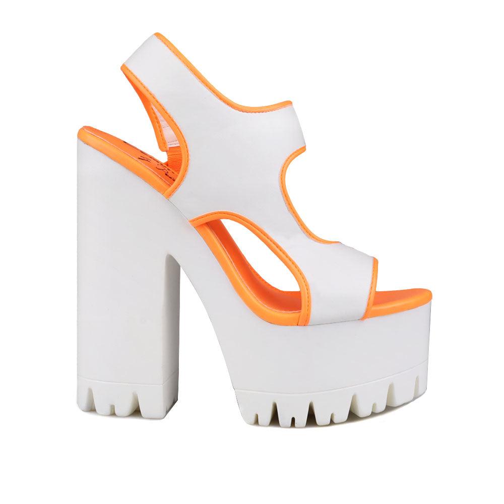 Orange and white women platform heels-side view