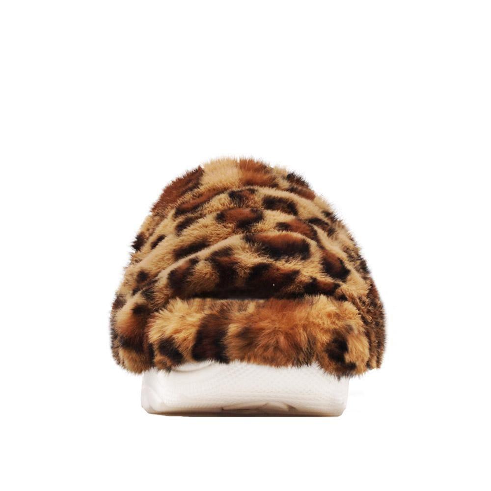 Women platforms with leopard fur upper and white bottom-front view