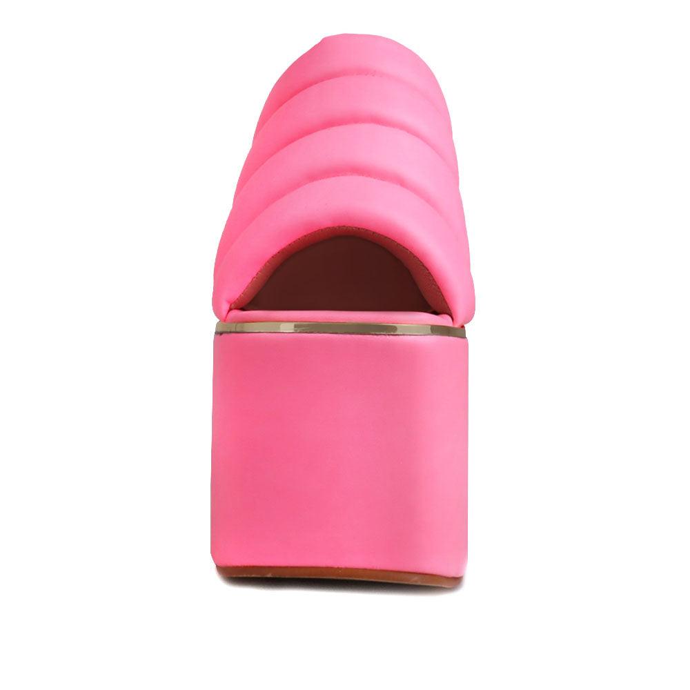 Vegan leather women chunky platform heels in pink-front view