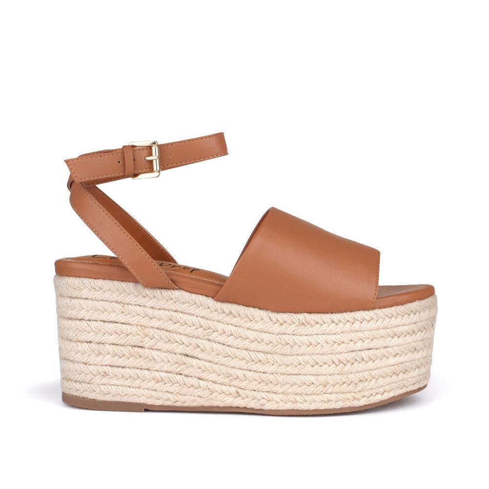 Vegan leather platform women slip-ons in camel