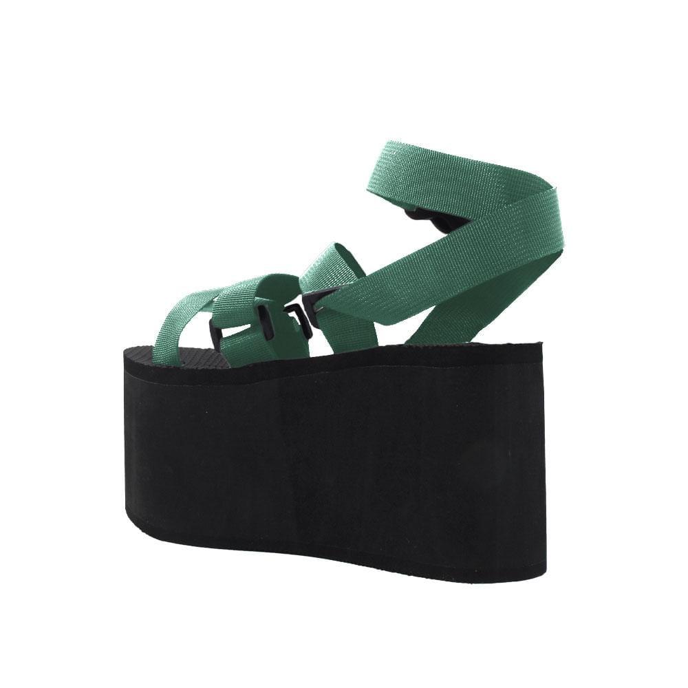 Strap upper rubber sole women shoes in green-posterior view