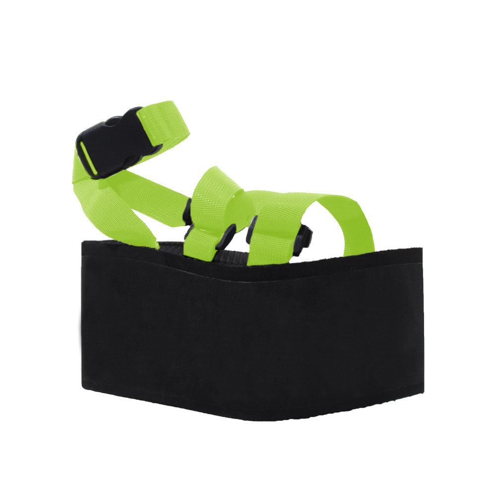 Strap upper rubber sole women shoes in neon yellow-corner view