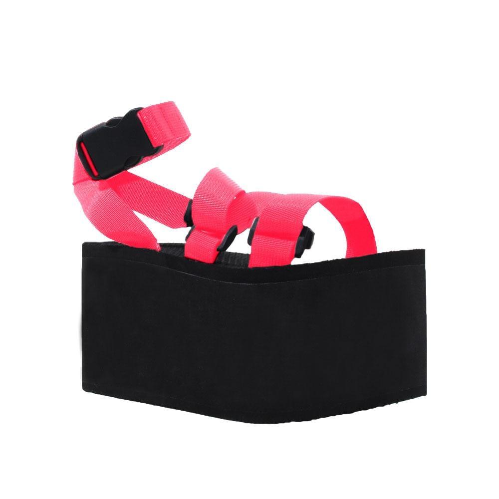 Strap upper rubber sole women shoes in neon pink-corner view