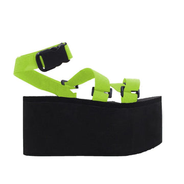 Strap upper rubber sole women shoes in neon yellow-side view