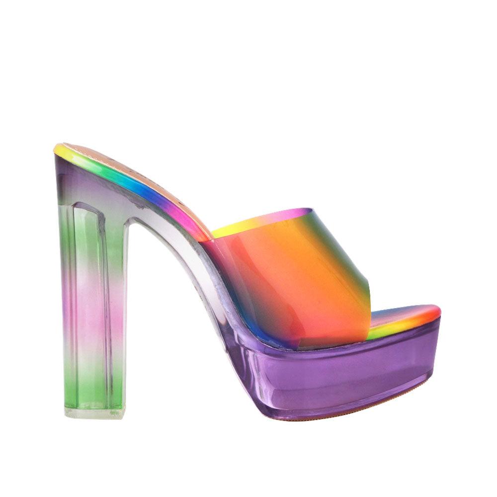 Multi-color platform with block heels and slip-on design