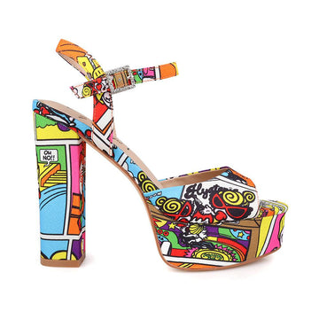 Women platform heels with textile upper and ankle buckle closure in multi-color