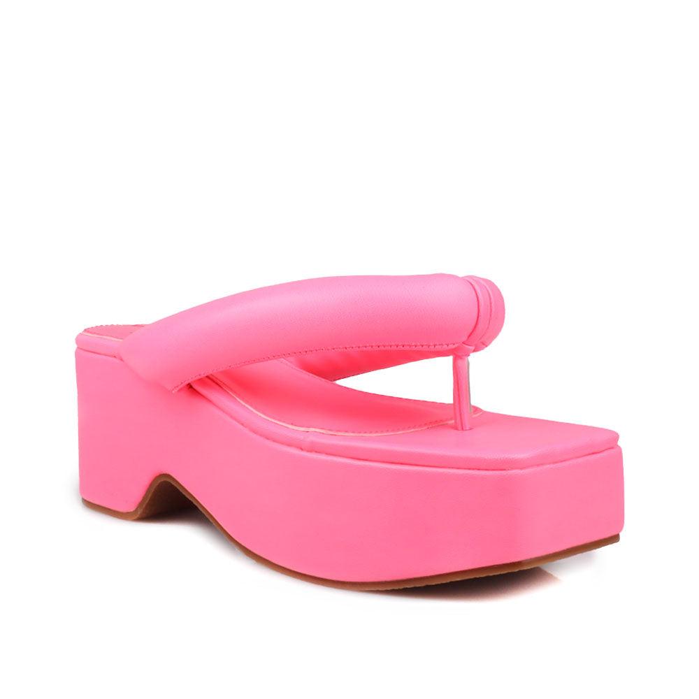 Pink vegan leather platform span women's slip ons-corner view