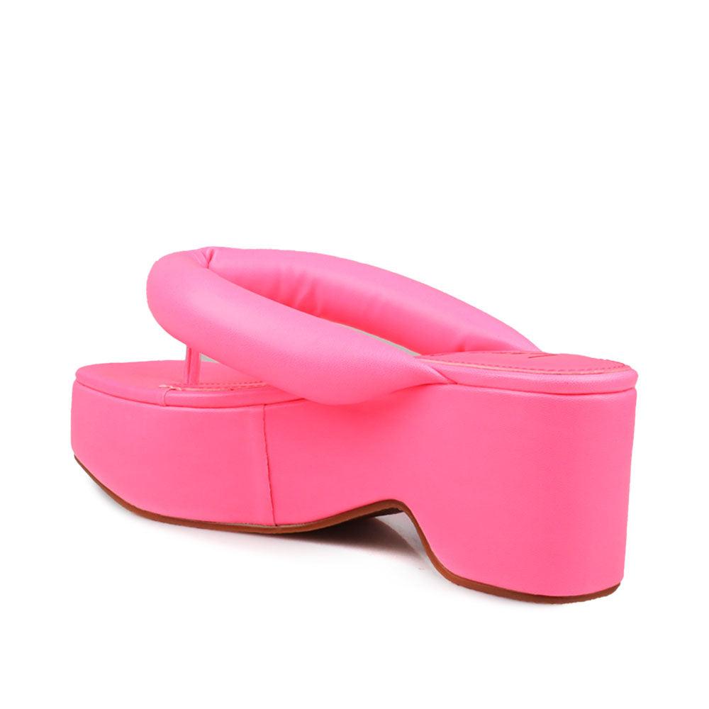 Pink vegan leather platform span women's slip ons-posterior view