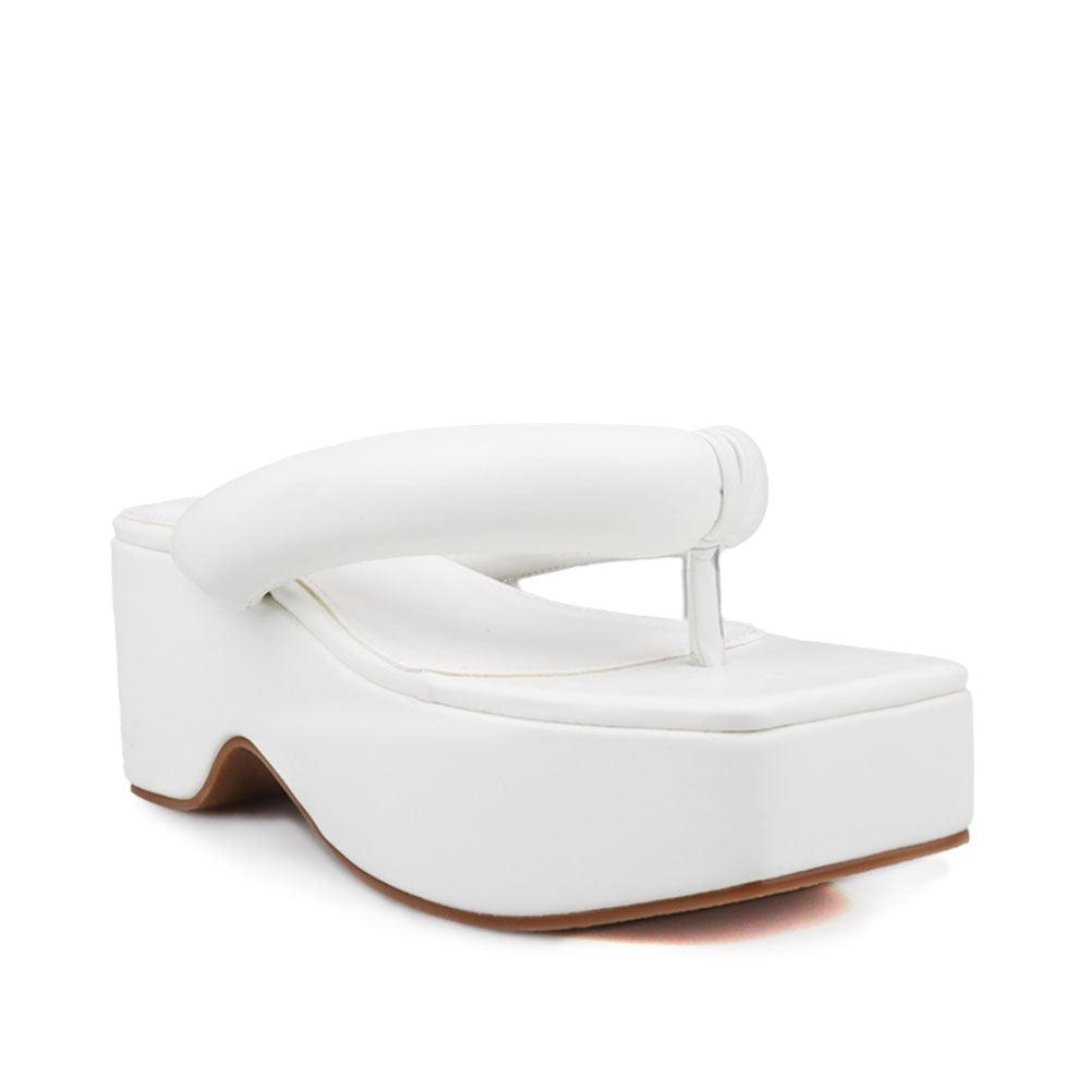 White vegan leather platform span women's slip ons-corner view