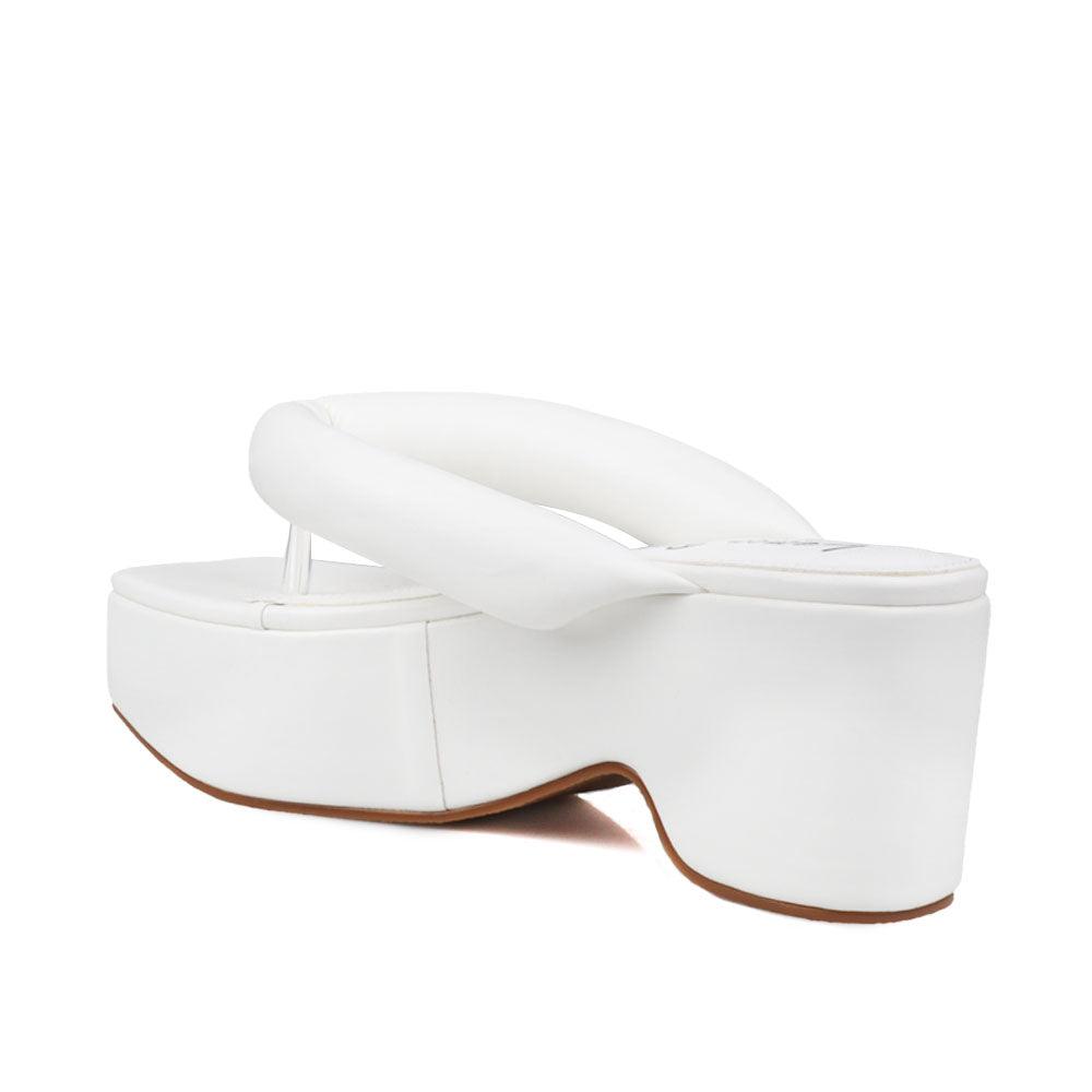 White vegan leather platform span women's slip ons-posterior view