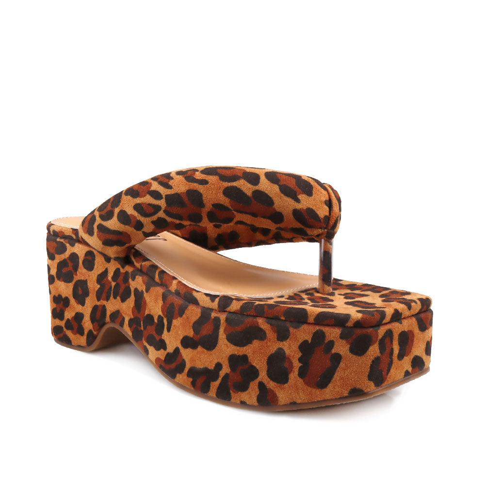 Tan leopard vegan leather platform span women's slip ons-corner view