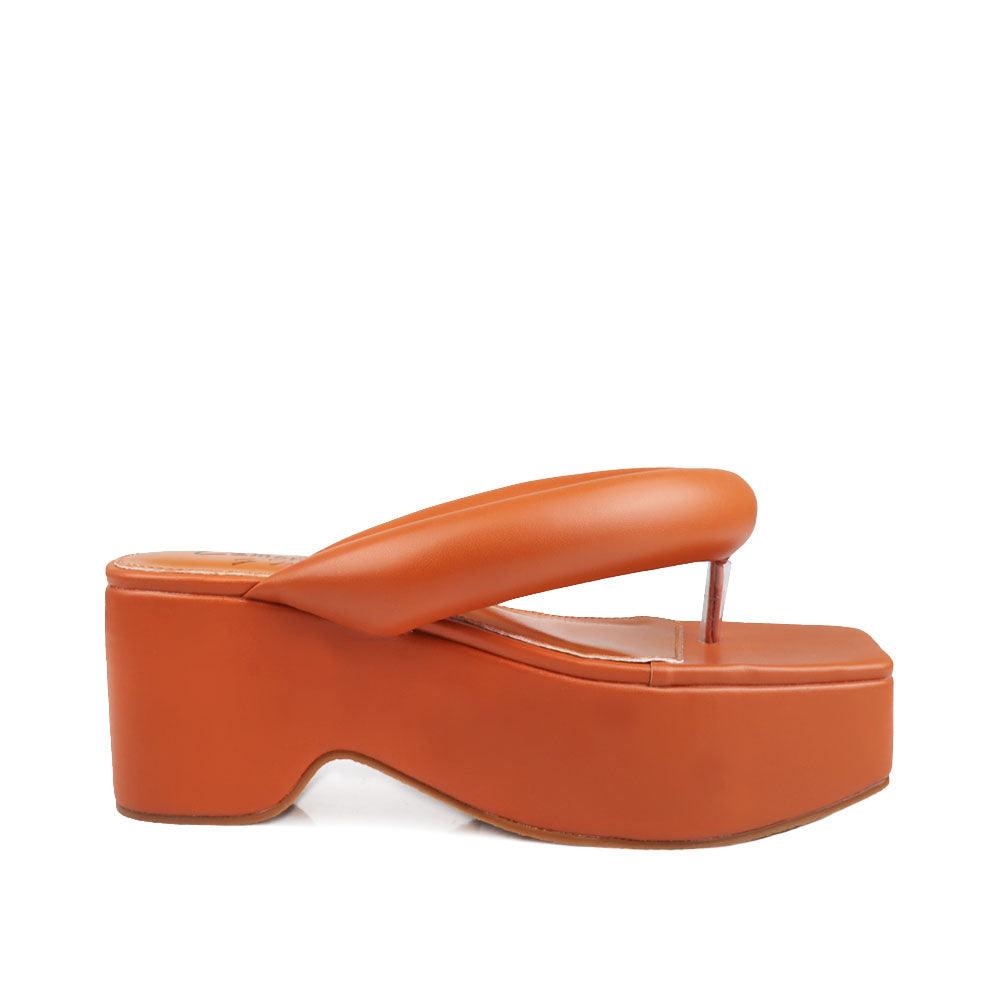 Camel vegan leather platform span women's slip ons-side view