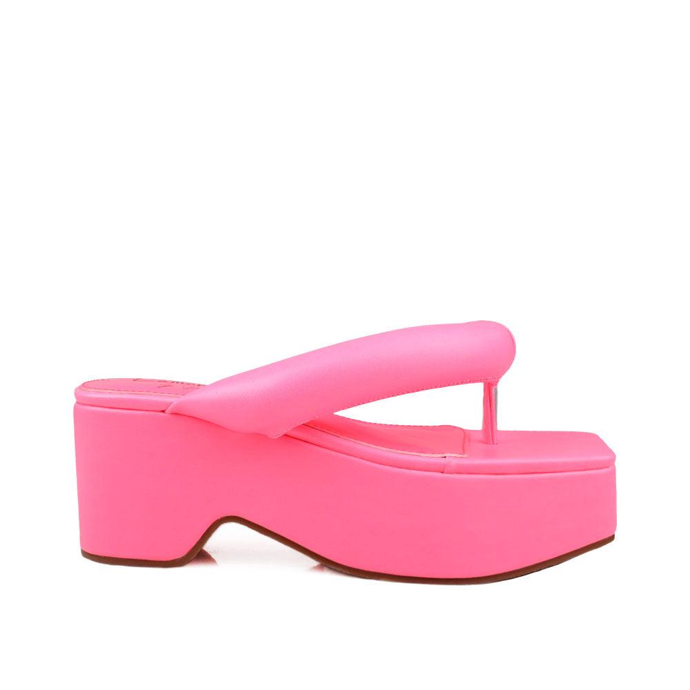 Pink vegan leather platform span women's slip ons-side view