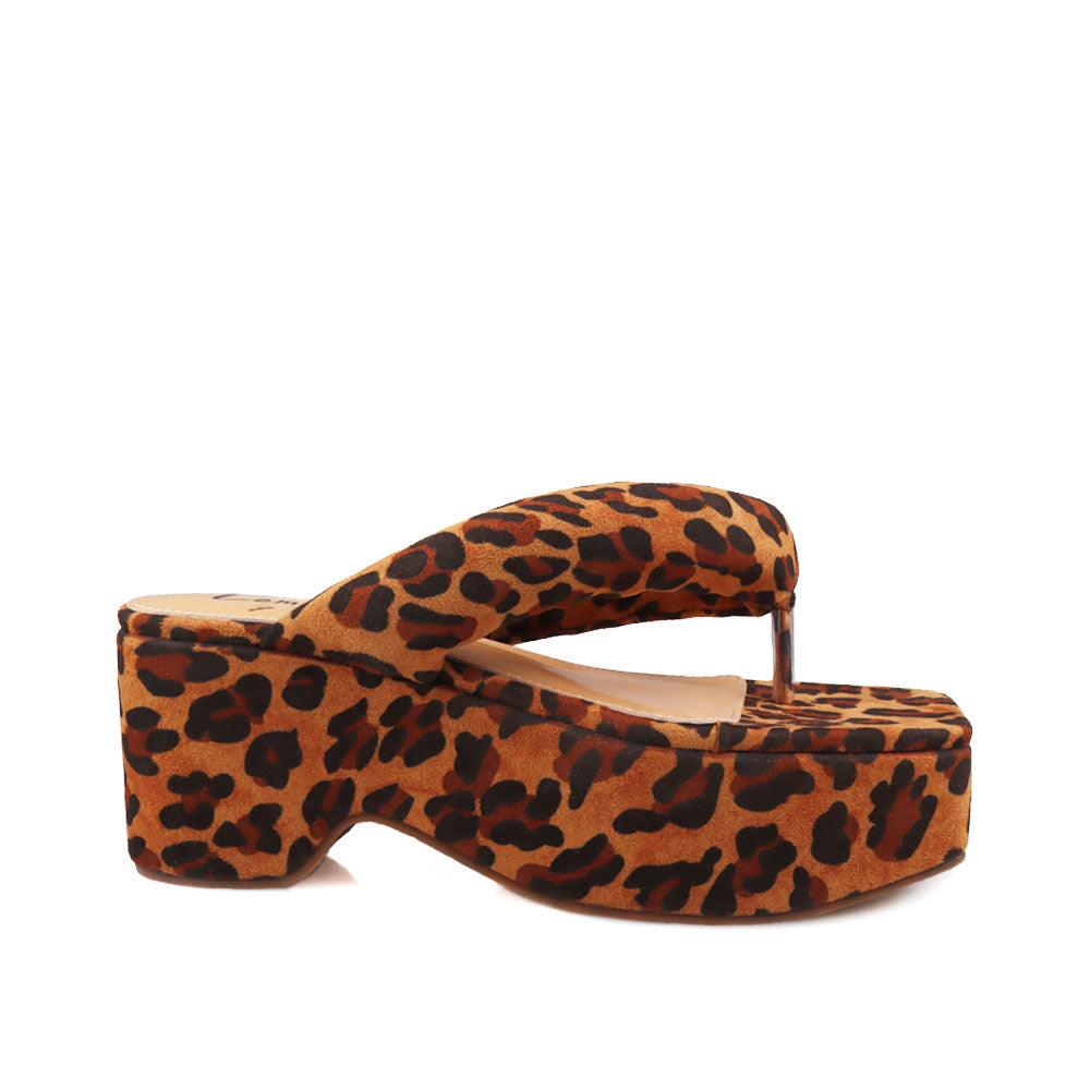 Tan leopard vegan leather platform span women's slip ons-side view