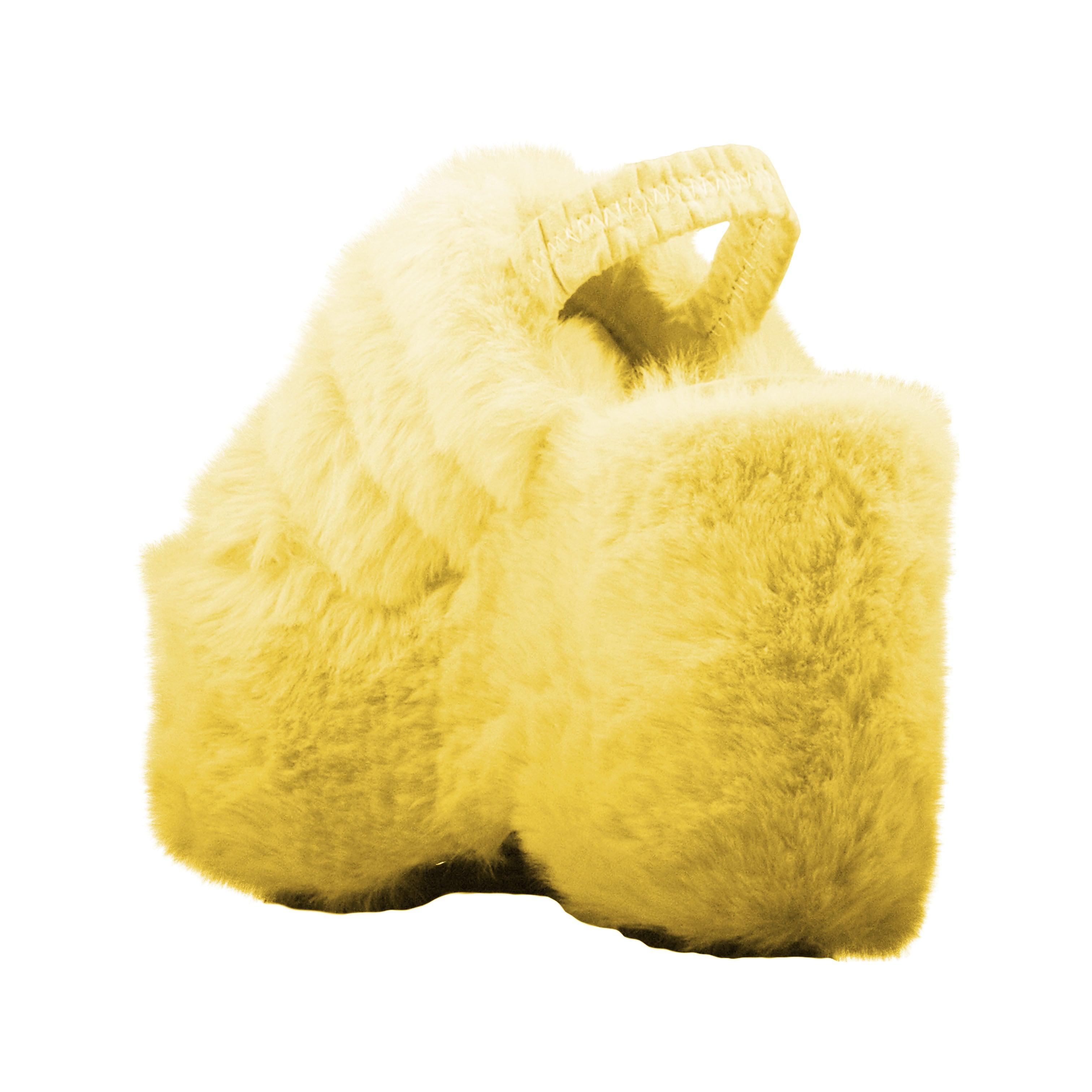 Yellow faux fur women's slip-on platforms-posterior view