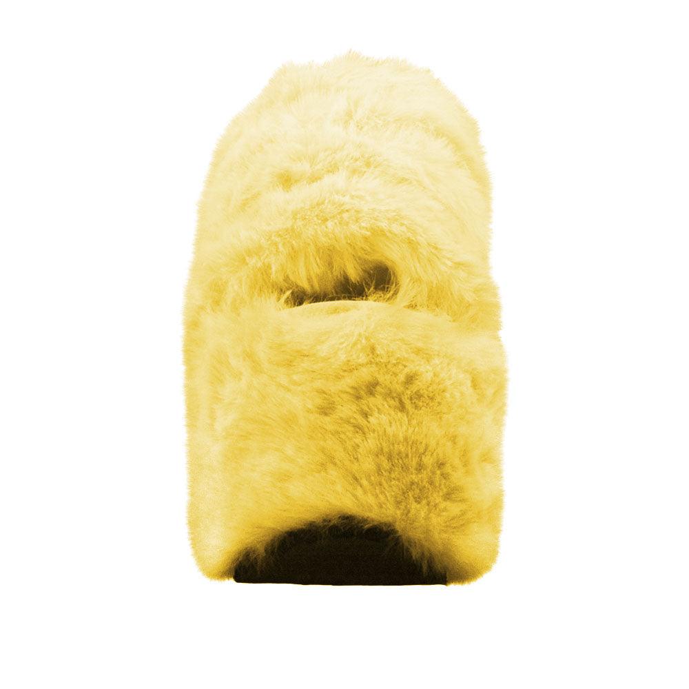 Yellow faux fur women's slip-on platforms-front view