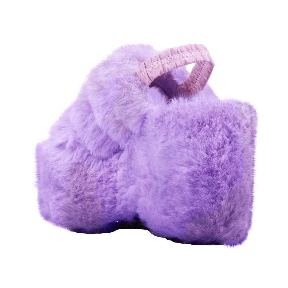 Purple faux fur women's slip-on platforms-posterior view