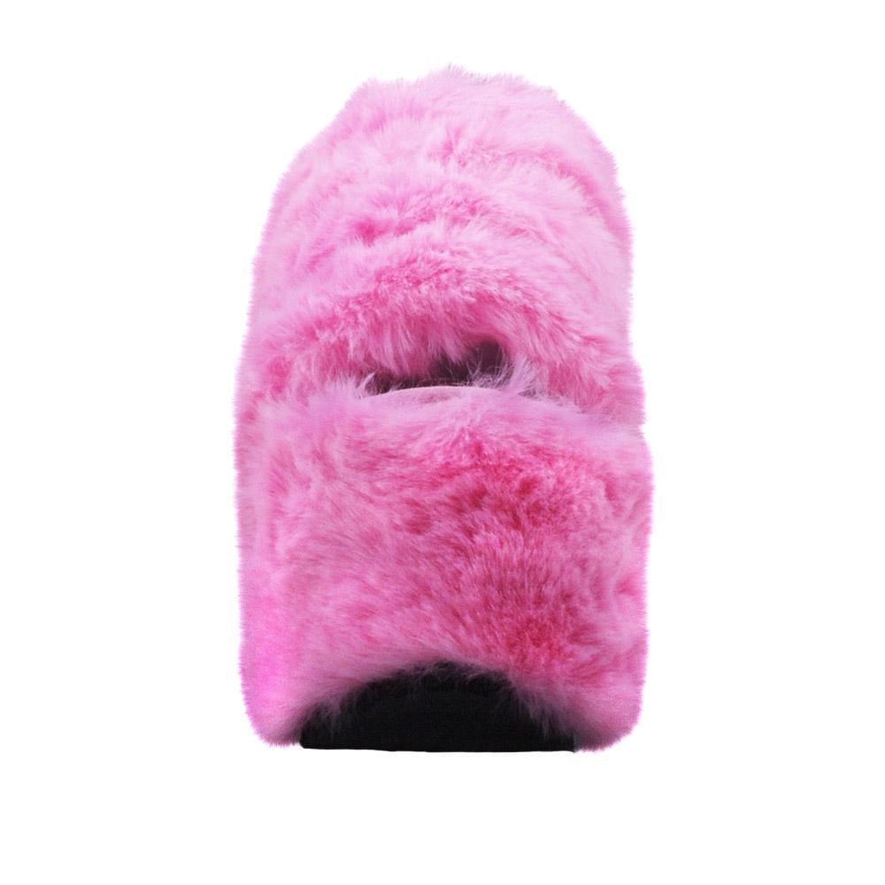 Pink faux fur women's slip-on platforms-front view