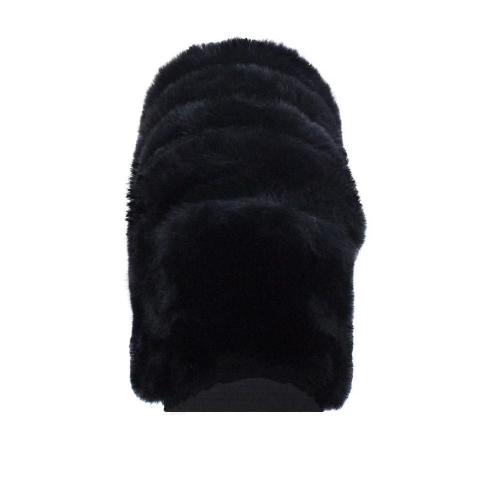 Black faux fur women's slip-on platforms-front view