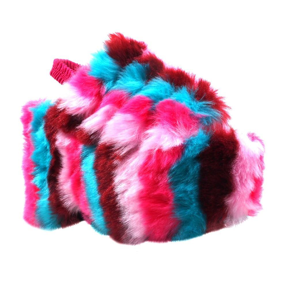 Multi coloured faux fur women's slip-on platforms-corner view