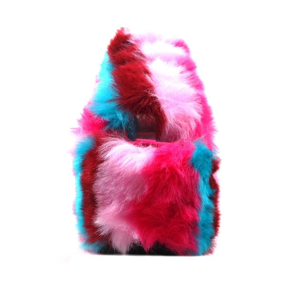 Multi coloured faux fur women's slip-on platforms-front view