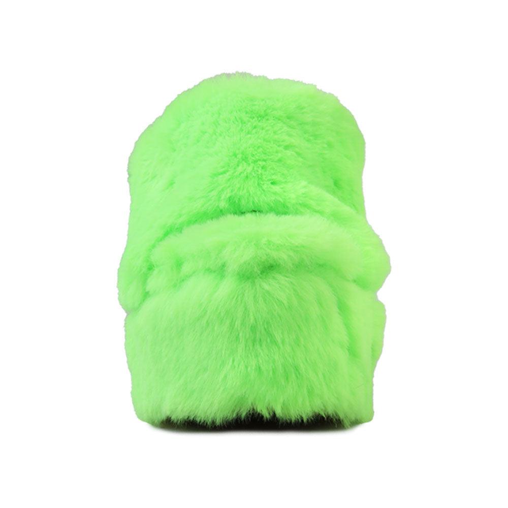 Neon green slip-on faux fur women's shoes-frotn view