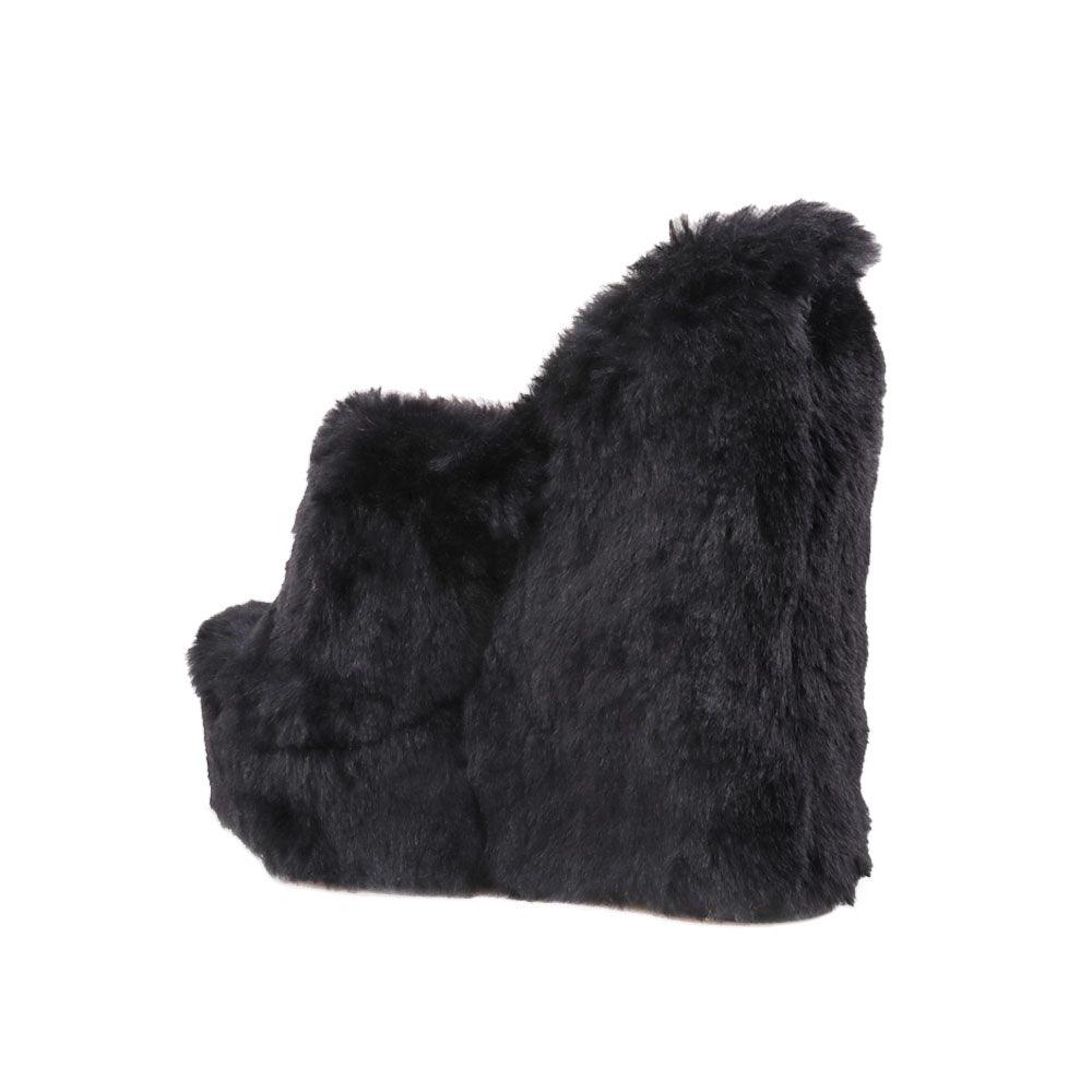 Black slip-on faux fur women's shoes-posterior view