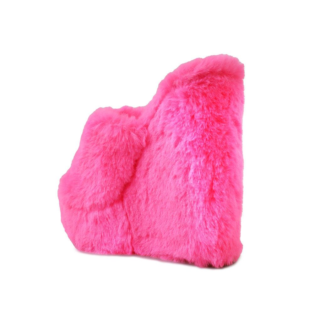 Neon pink slip-on faux fur women's shoes-posterior view