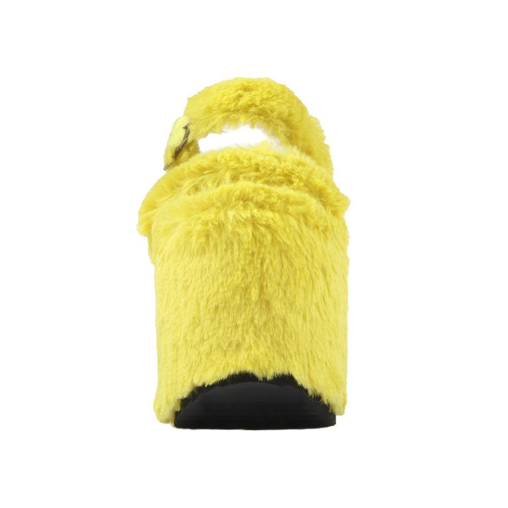 Yellow slip on all-around faux fur women's platform sandals-front view