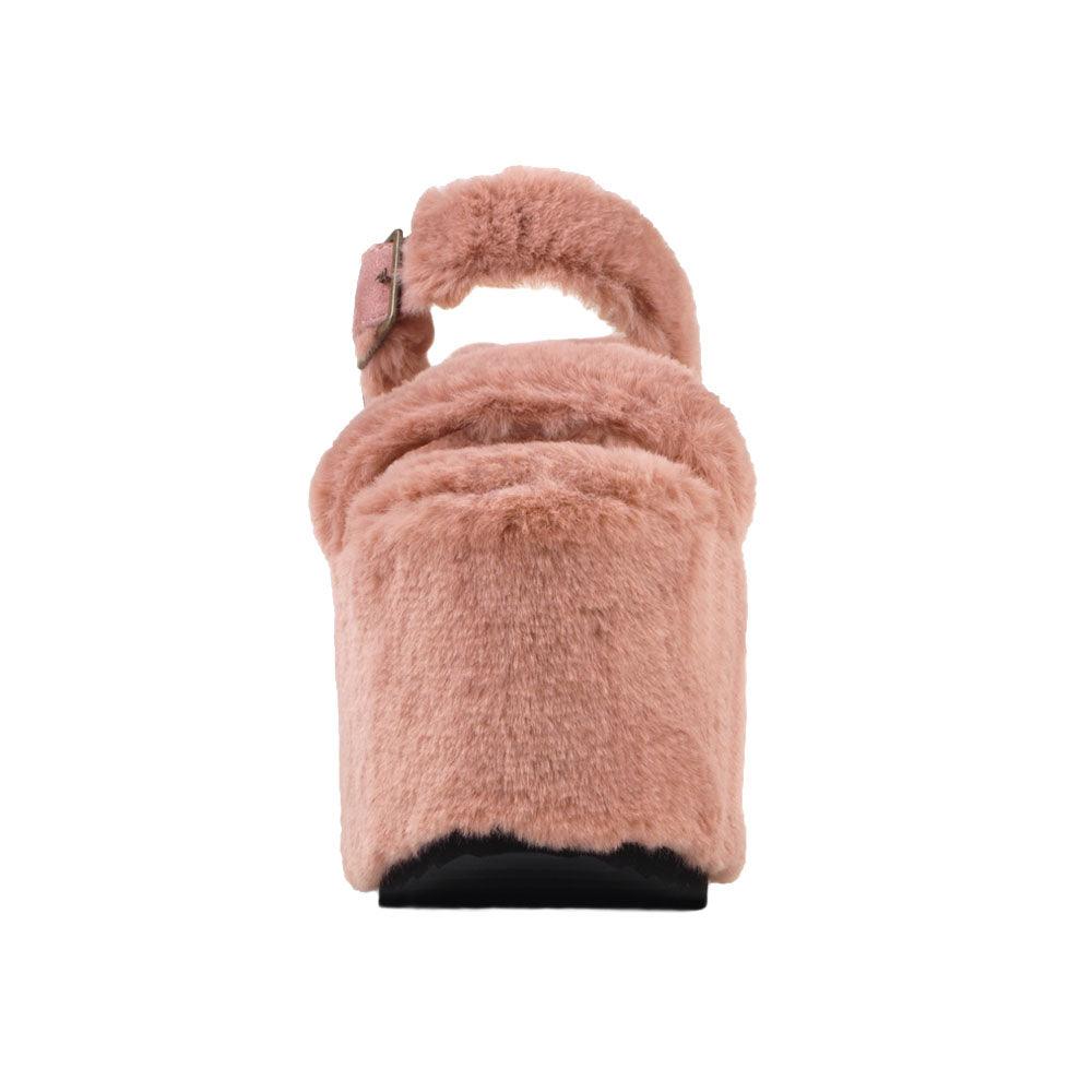 Taupe slip on all-around faux fur women's platform sandals-front view