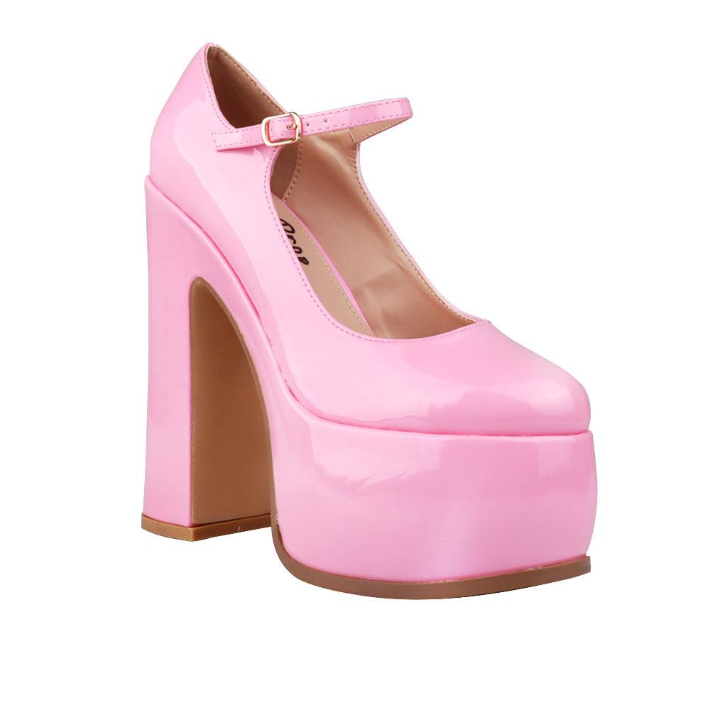 Vegan leather women's platform block heel in pink-corner view