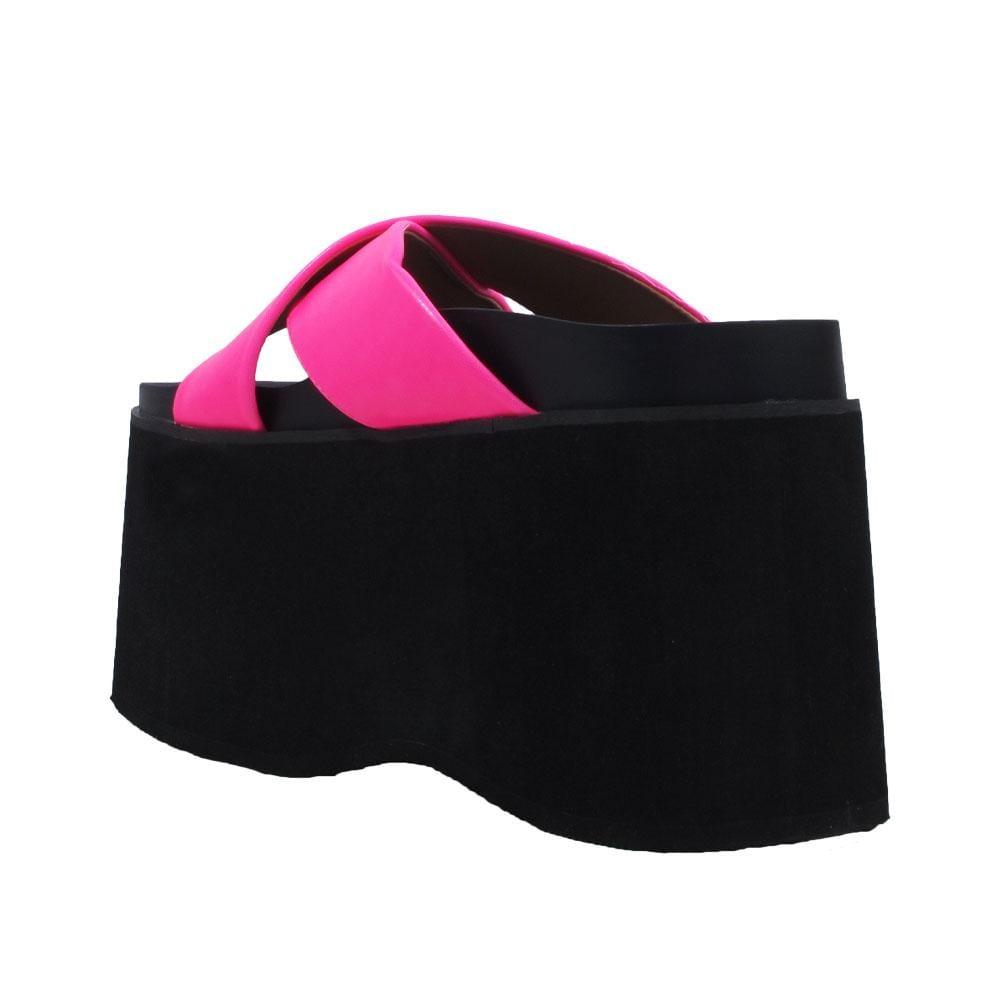 Vegan leather women's slip on wedge heel in pink-posterior view