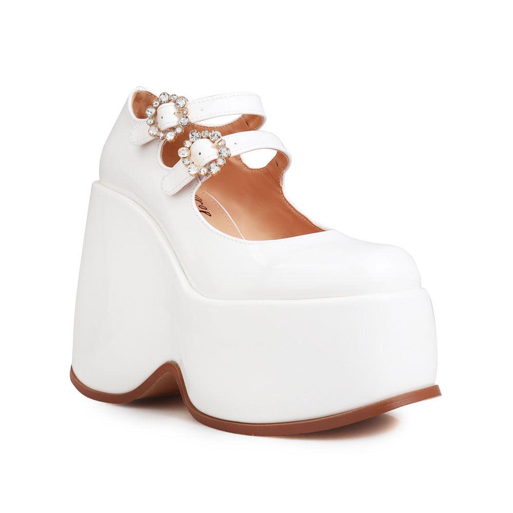 Vegan leather women's wedge heel in white-corner view