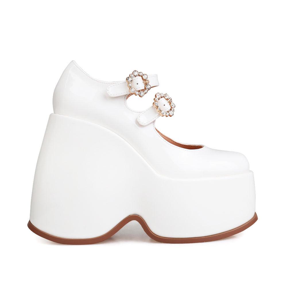 Vegan leather women's wedge heel in white-side view