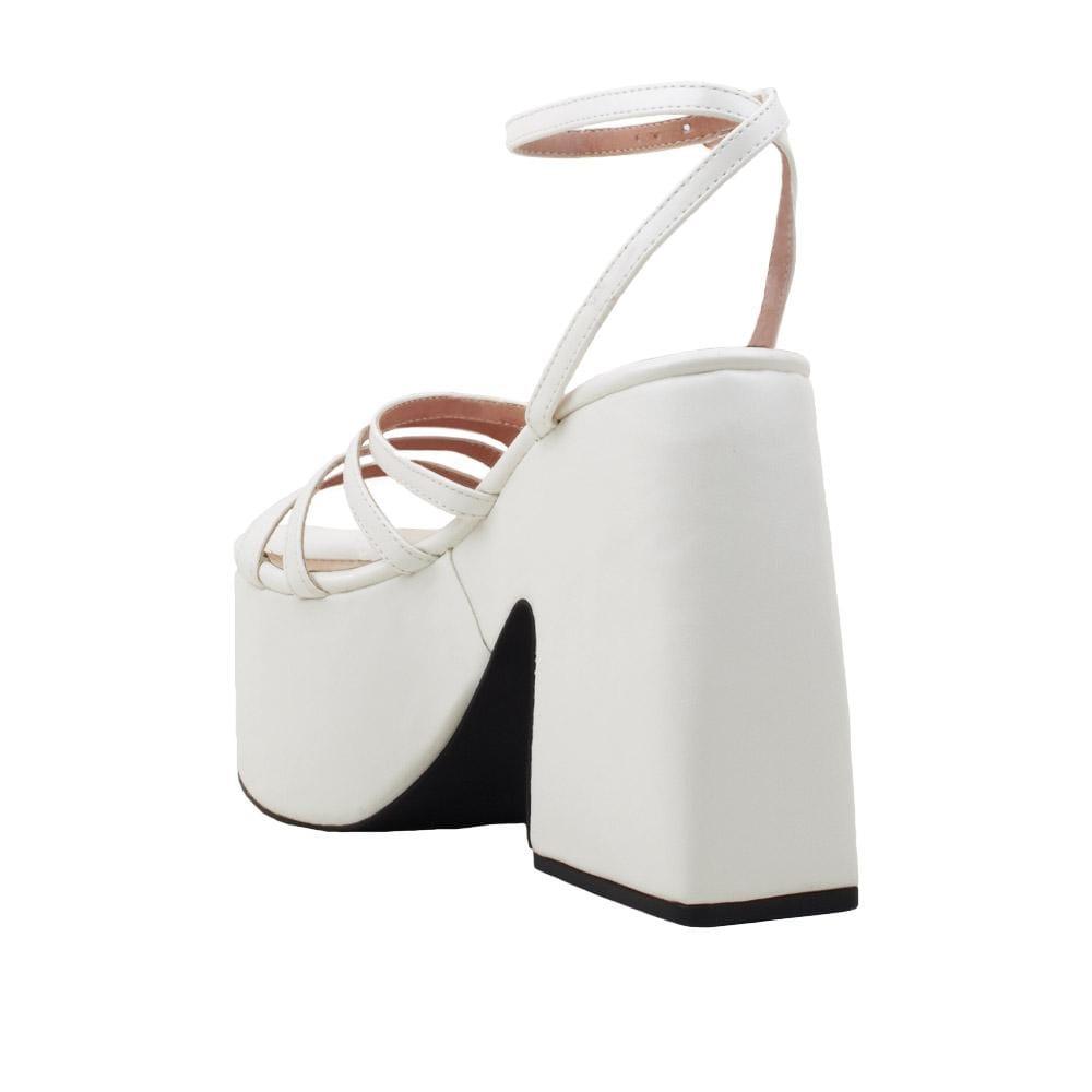 White open toe women's square heel with platform-posterior view