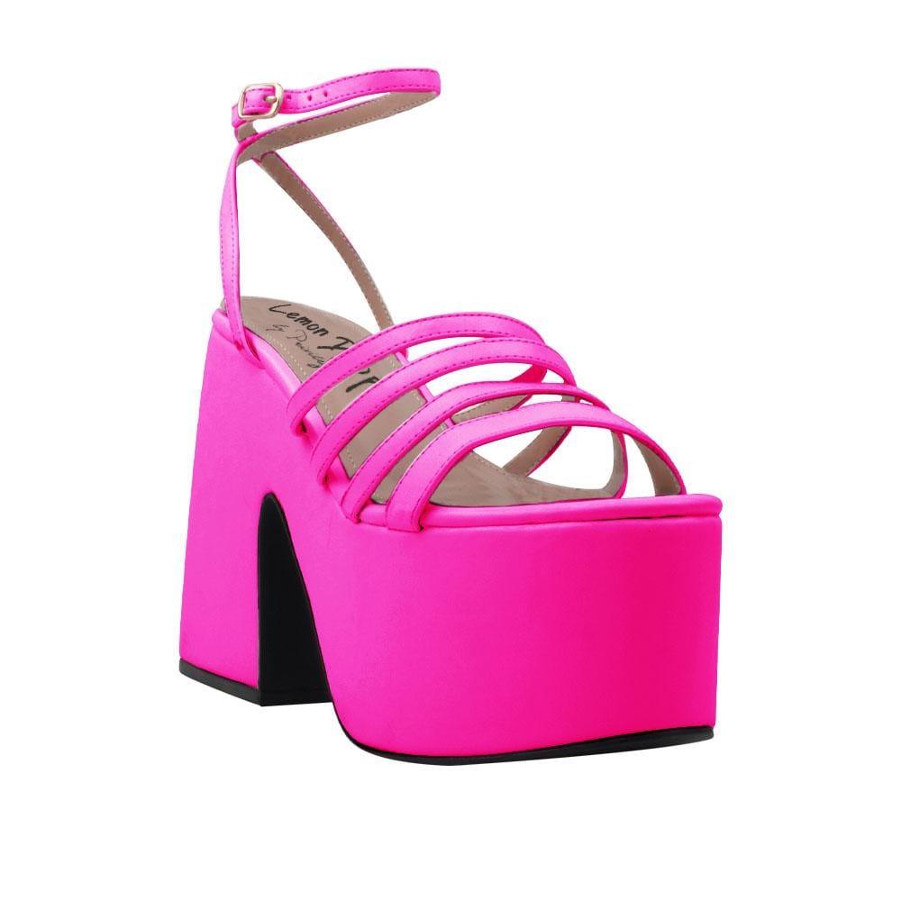 Fuchsia open toe women's square heel with platform-corner view